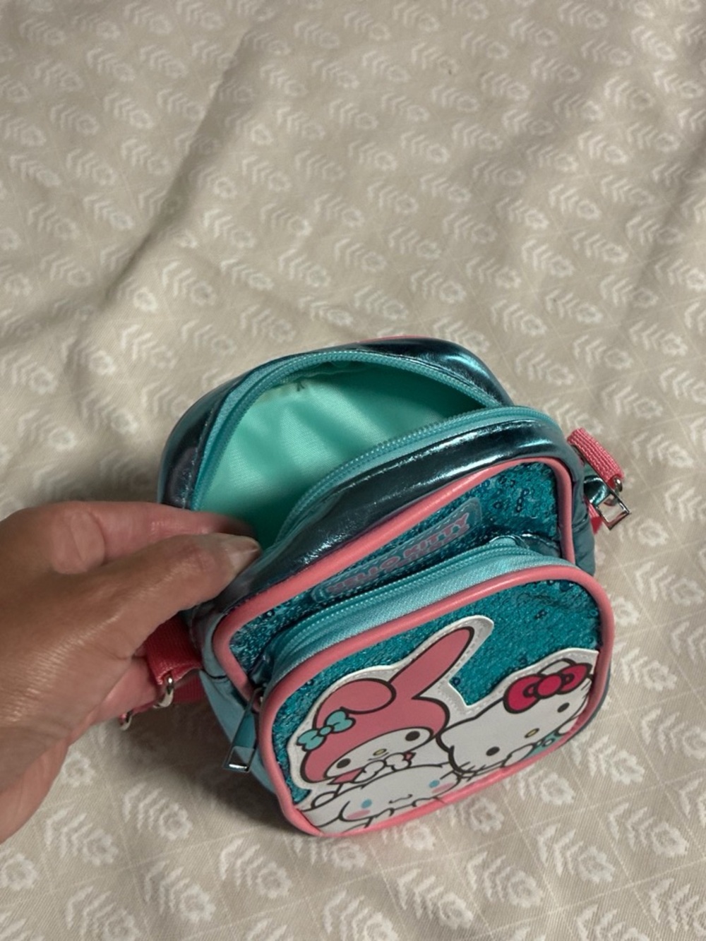 Sanrio Pink & Teal My Melody and Hello Kitty Kids Mini Crossbody Bag